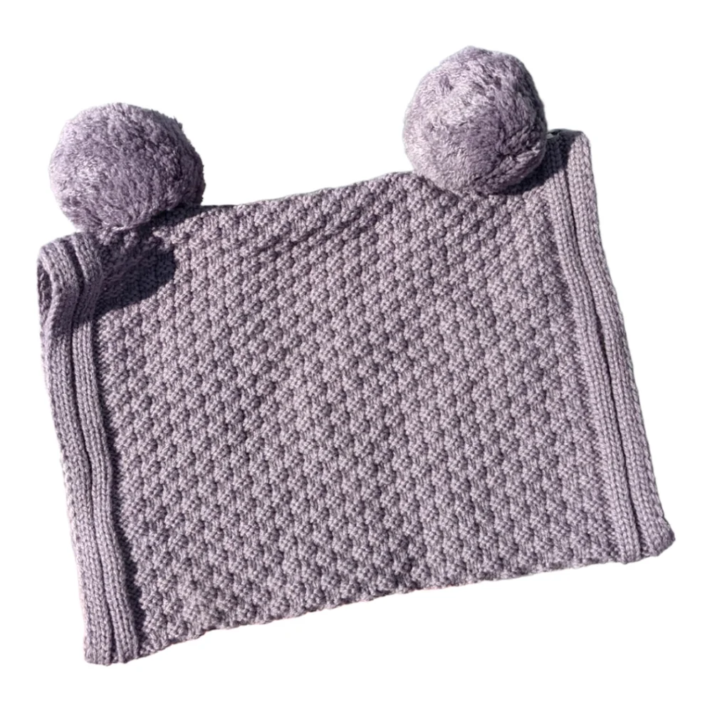 Fith size 90 2t Purple Knit Hand Warmer w PomPoms - Picture 2 of 7